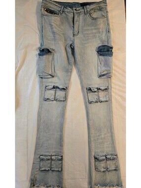Rockstar Original RSM205 Flare Cargo Jeans Men’s 36 Light Wash Y2K Streetwear